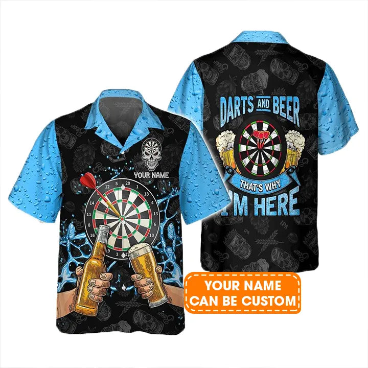 Customized Darts Hawaiian Shirt, Beer And Darts I'm Here Personalized Name Hawaiian Shirt For Men - Perfect Gift For Darts Lovers, Darts Players