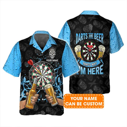 Customized Darts Hawaiian Shirt, Beer And Darts I'm Here Personalized Name Hawaiian Shirt For Men - Perfect Gift For Darts Lovers, Darts Players