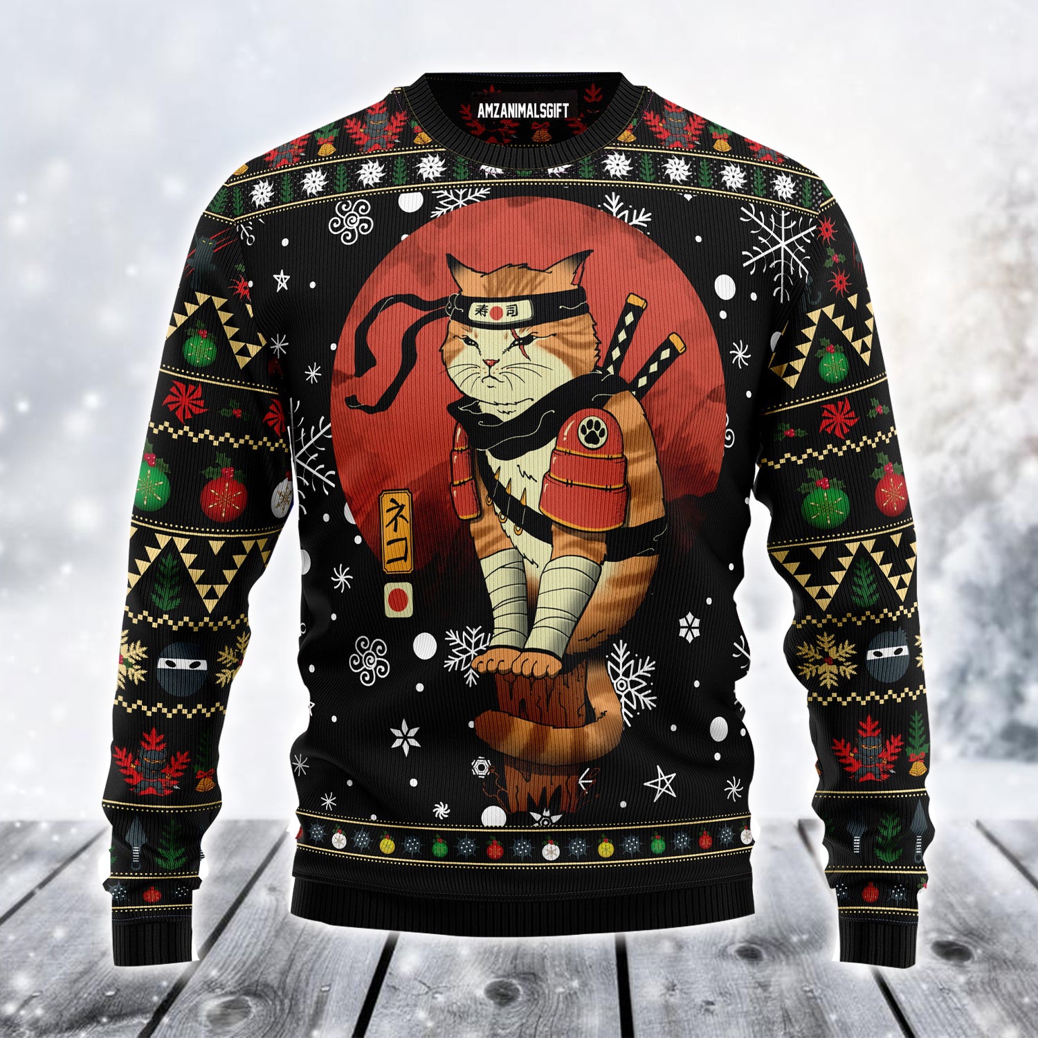 Ninja Cat Ugly Christmas Sweater, Funny Christmas Pattern Ugly Sweater For Men & Women - Best Gift For Christmas, Friends, Cat Lovers