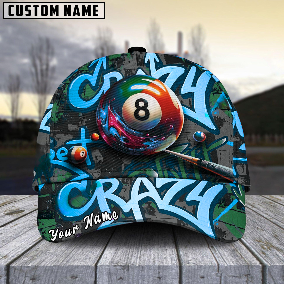 Customized Billiard Cap, Billiard Pool Ball 8 Graffiti Street Personalized Name 3D Hats, Best Billiard Pool Hat For Billiard Players (6 Colors)