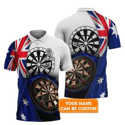 Darts Custom Name Men Polo Shirt, Australia Flag Dartboard Personalized Men Polo Shirt Gift For Darts Lovers, Friend, Darts Team Player