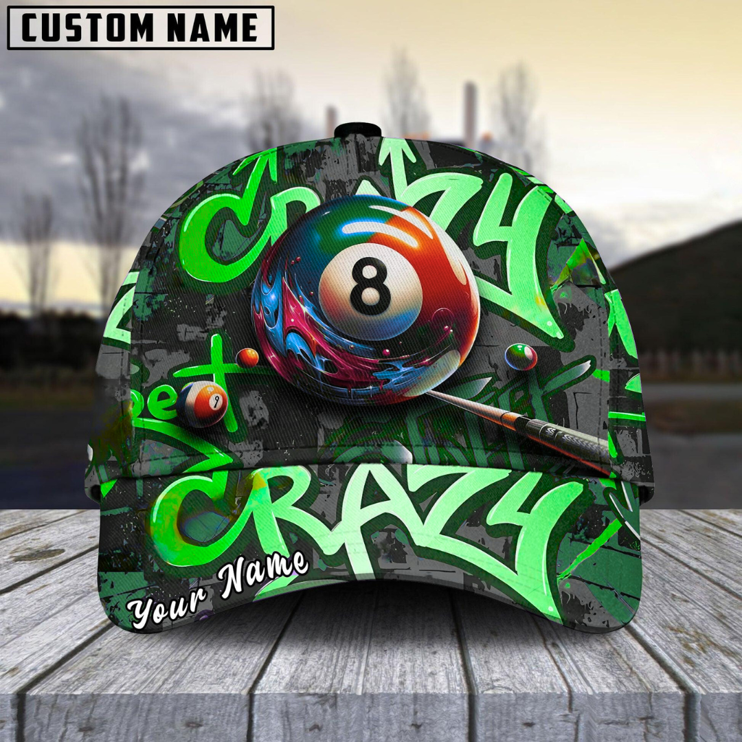 Customized Billiard Cap, Billiard Pool Ball 8 Graffiti Street Personalized Name 3D Hats, Best Billiard Pool Hat For Billiard Players (6 Colors)