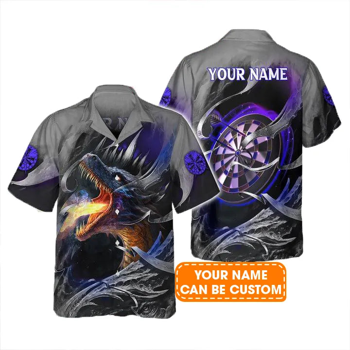 Customized Darts Hawaiian Shirts, Bullseye Dartboard Personalized Flame Dragon And Darts Aloha Shirts - Gift For Darts Lovers, Darts Players
