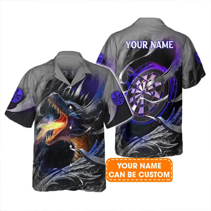 Customized Darts Hawaiian Shirts, Bullseye Dartboard Personalized Flame Dragon And Darts Aloha Shirts - Gift For Darts Lovers, Darts Players