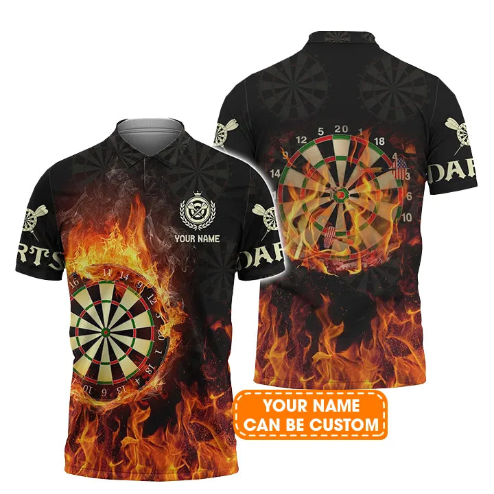 Darts Custom Name Men Polo Shirt, Flame Darts Dartboard Personalized Men Polo Shirt Gift For Darts Lovers, Friend, Team, Darts Player