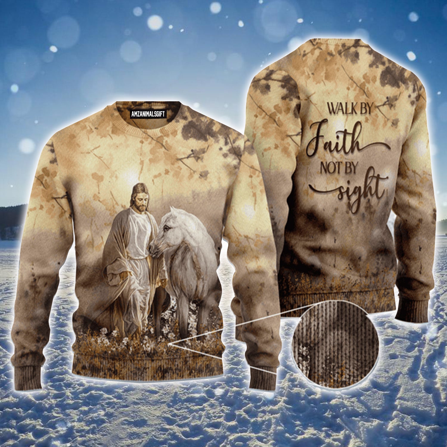 Jesus Love Horse Dandelion Walk By Faith Not By Sight Urly Sweater, Christmas Sweater For Men & Women - Perfect Gift For New Year, Winter, Christmas