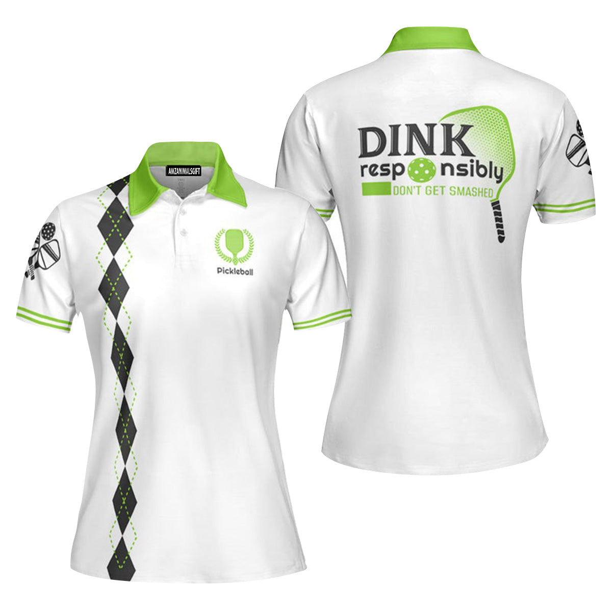 Dink Responsibly Don't Get Smashed Green White Women Polo Shirt, Perfect Outfit For Women On Summer Pickleball Players Pickleball Lovers