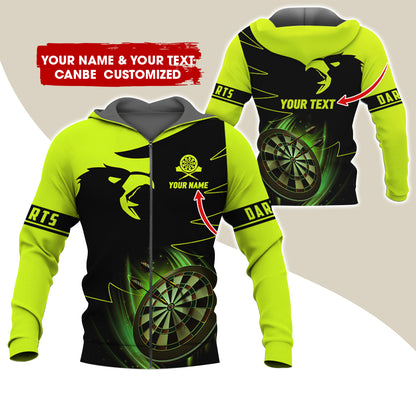 Customized Name & Text Eagle Darts Premium Zip Hoodie, Personalized Dartboard Zip Hoodie For Men & Women - Gift For Darts Lovers, Darts Players