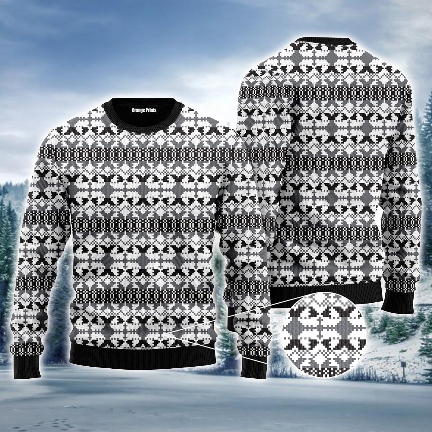 Xmas Knit Style Black And White Ugly Sweater For Men & Women, Perfect Outfit For Christmas New Year Autumn Winter