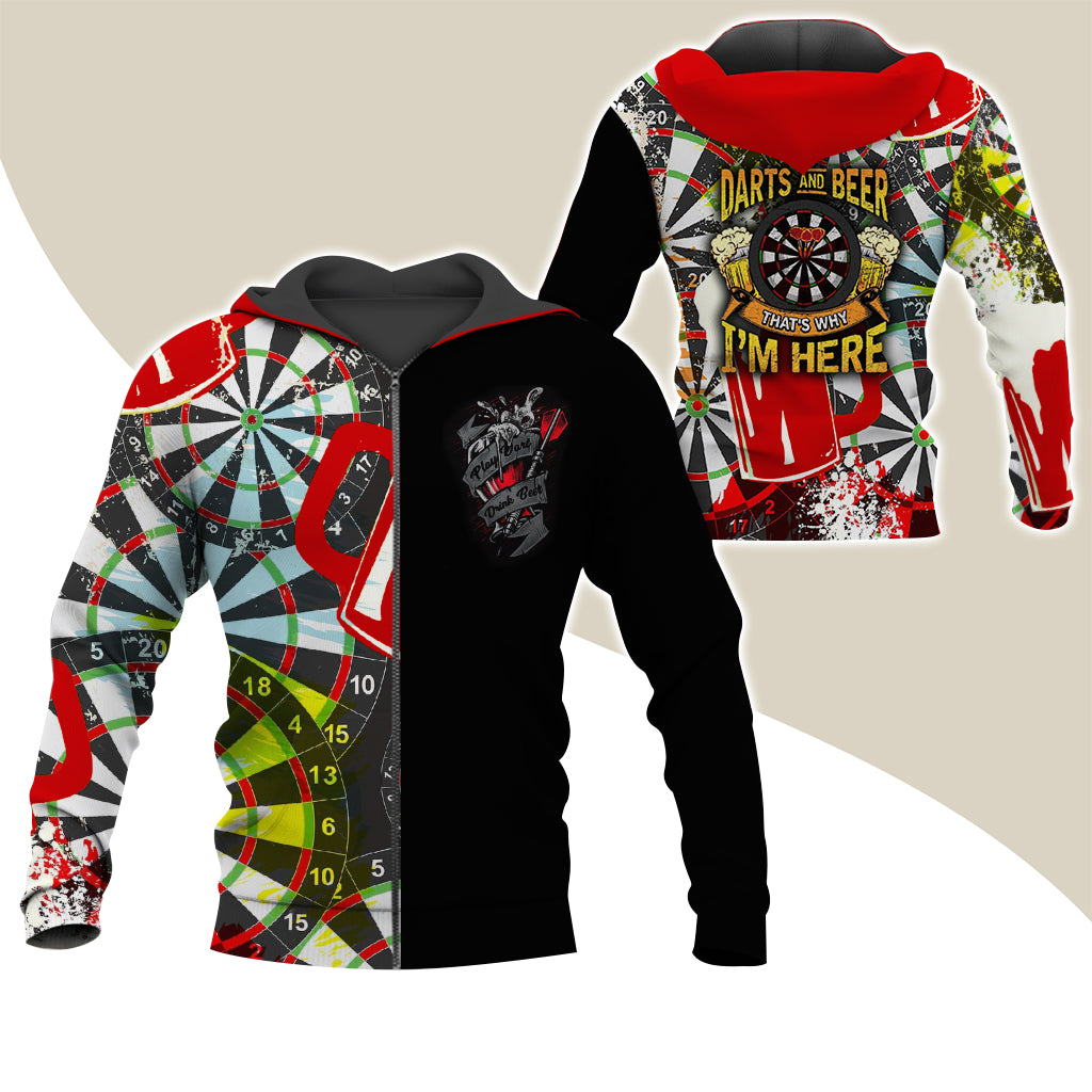 Darts Premium Zip Hoodie, Darts & Beer That’s Why I’m Here Zip Hoodie For Men & Women - Gift For Darts Lovers, Darts Players
