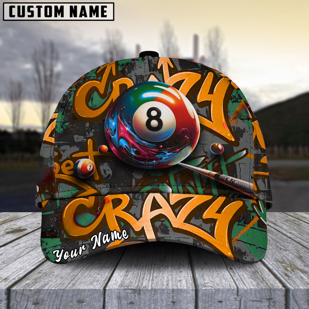 Customized Billiard Cap, Billiard Pool Ball 8 Graffiti Street Personalized Name 3D Hats, Best Billiard Pool Hat For Billiard Players (6 Colors)