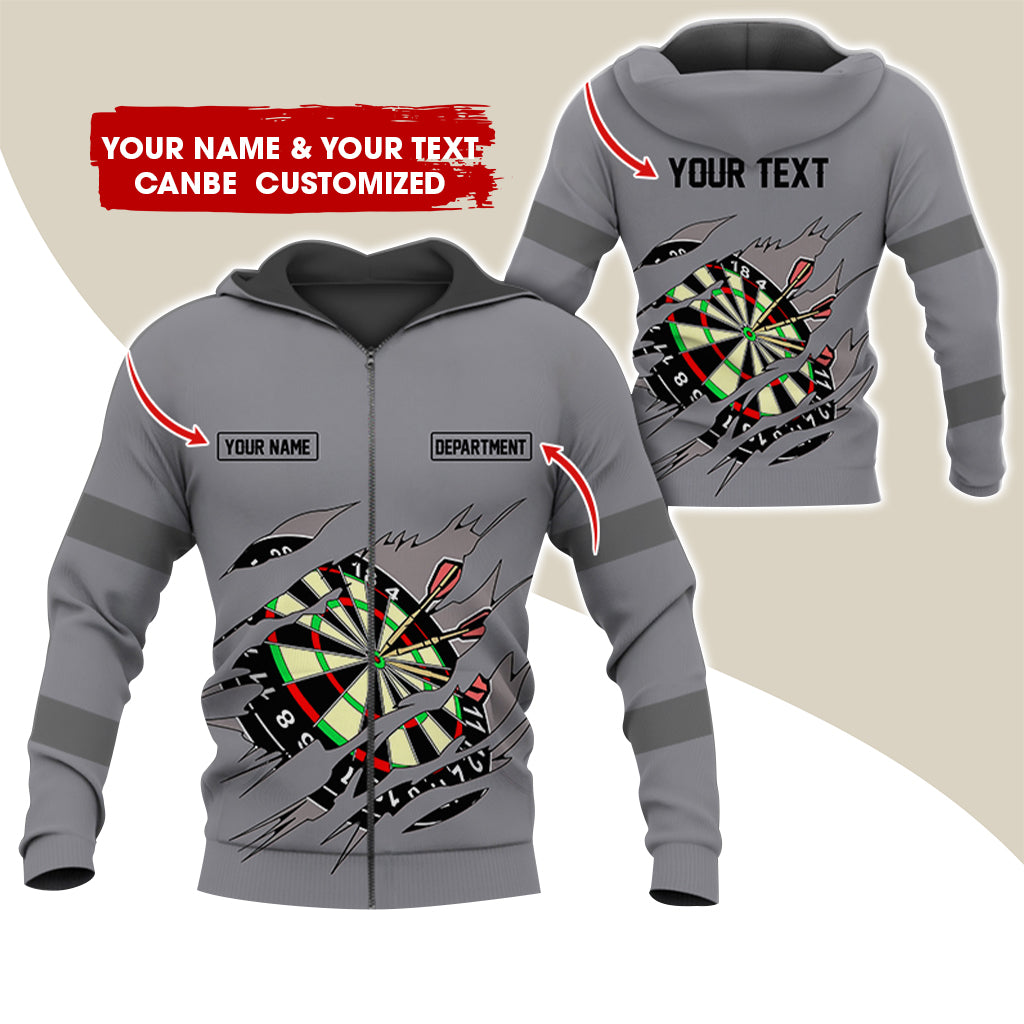 Customized Name & Text Darts Premium Zip Hoodie, Personalized Name & Text Dartboard Zip Hoodie For Men & Women - Gift For Darts Lovers, Darts Players