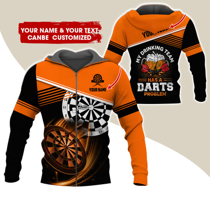 Personalized Name & Text Beer Darts Premium Zip Hoodie, Customized My Drinking Team Zip Hoodie For Men & Women - Gift For Darts Lovers, Darts Players