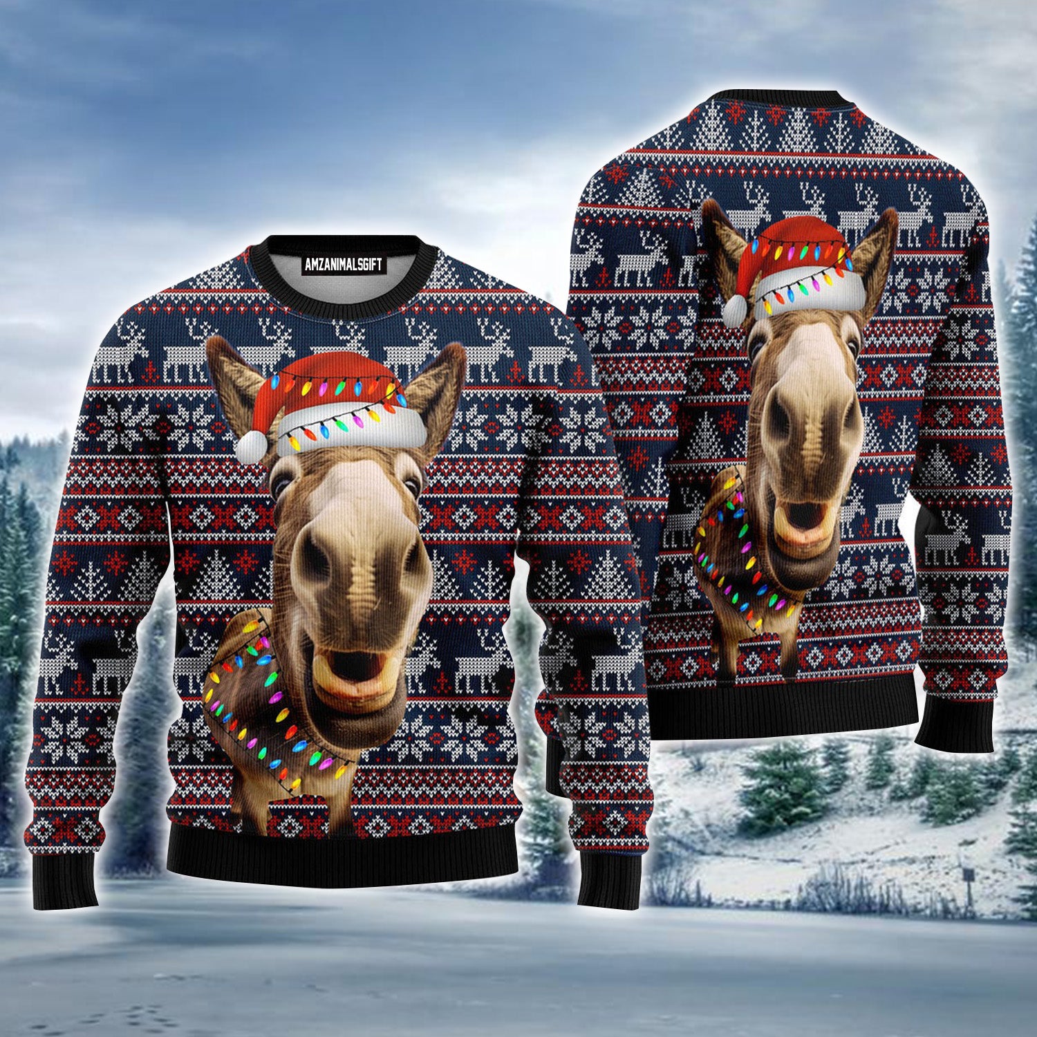 Donkey Funny Colorful Light Ugly Christmas Sweater For Men & Women, Perfect Outfit For Christmas New Year Autumn Winter