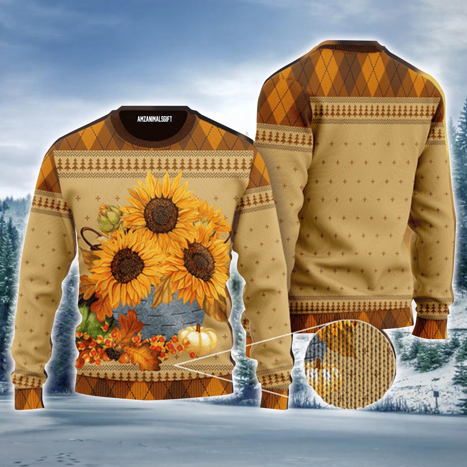 Fall Sunflower Pumpkin Urly Sweater, Christmas Sweater For Men & Women - Perfect Gift For New Year, Winter, Christmas, Thanksgiving