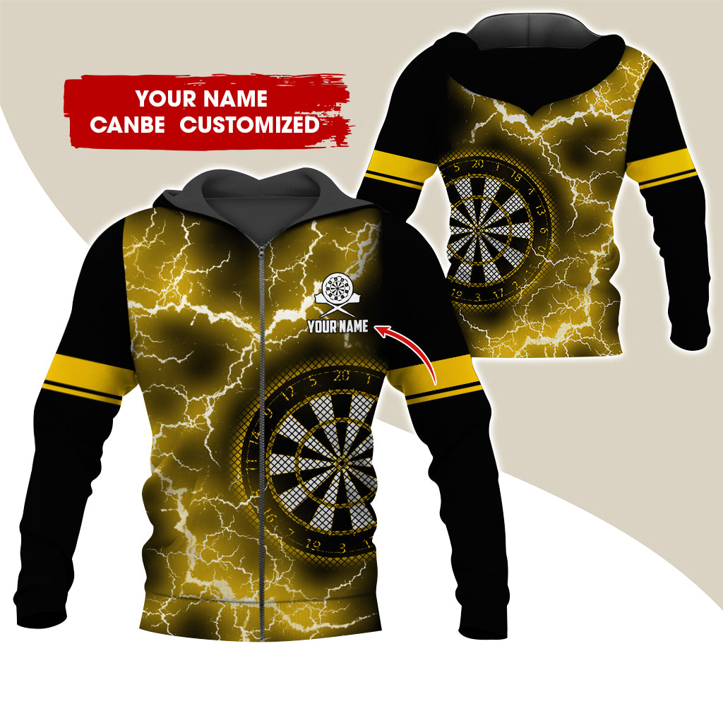 Customized Name Darts Premium Zip Hoodie, Personalized Name Thunder Lightning Zip Hoodie For Men & Women - Gift For Darts Lovers, Darts Players