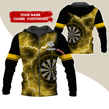 Customized Name Darts Premium Zip Hoodie, Personalized Name Thunder Lightning Zip Hoodie For Men & Women - Gift For Darts Lovers, Darts Players