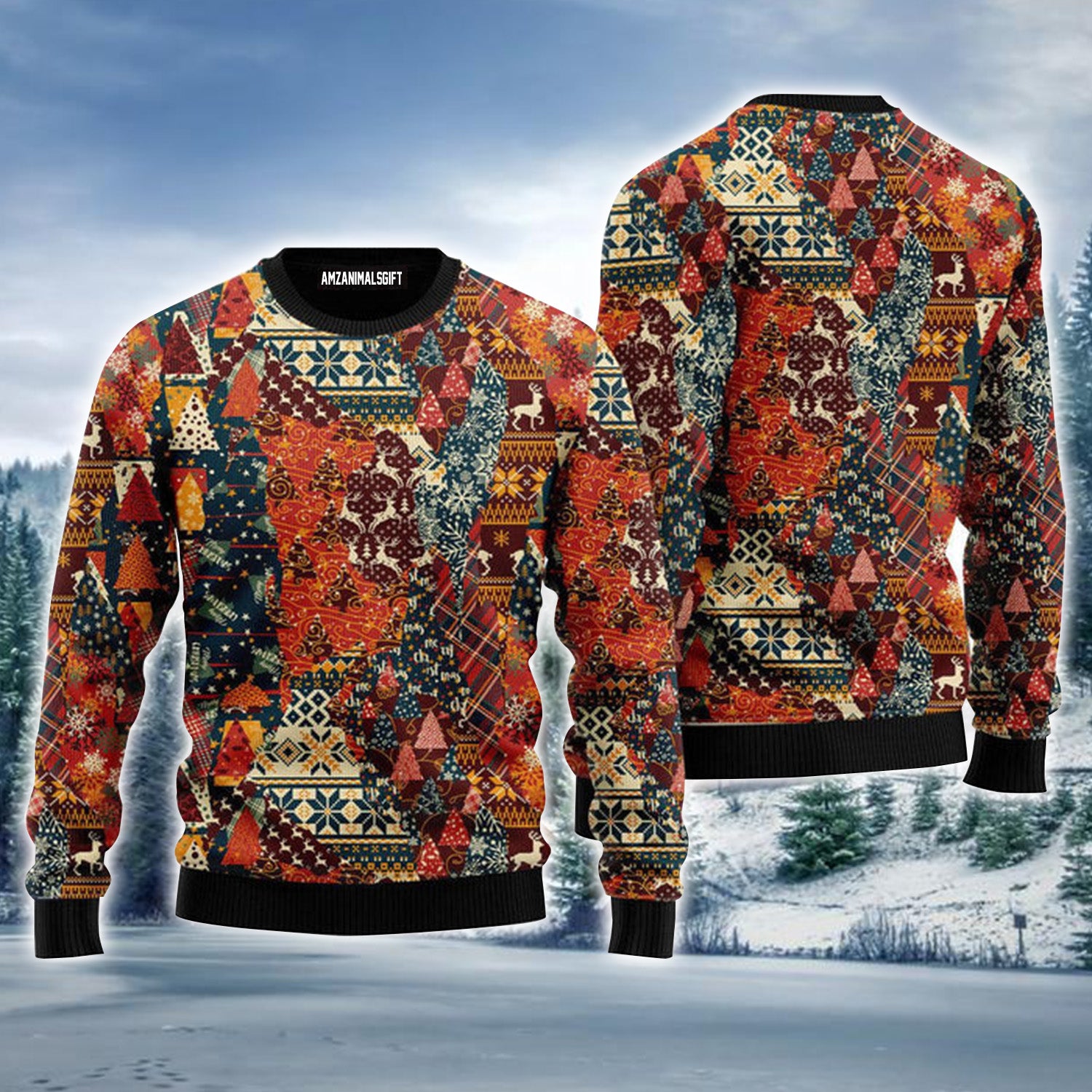 Xmas Fancy Pathwork Urly Christmas Sweater, Christmas Sweater For Men & Women - Perfect Gift For Christmas, New Year, Winter Holiday