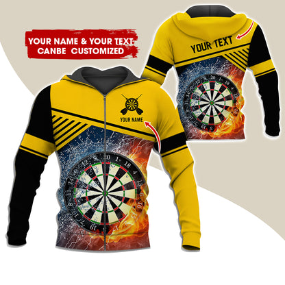 Custom Name & Text Darts Premium Zip Hoodie, Customized Ice & Fire Dartboard Zip Hoodie For Men & Women - Gift For Darts Lovers, Darts Players