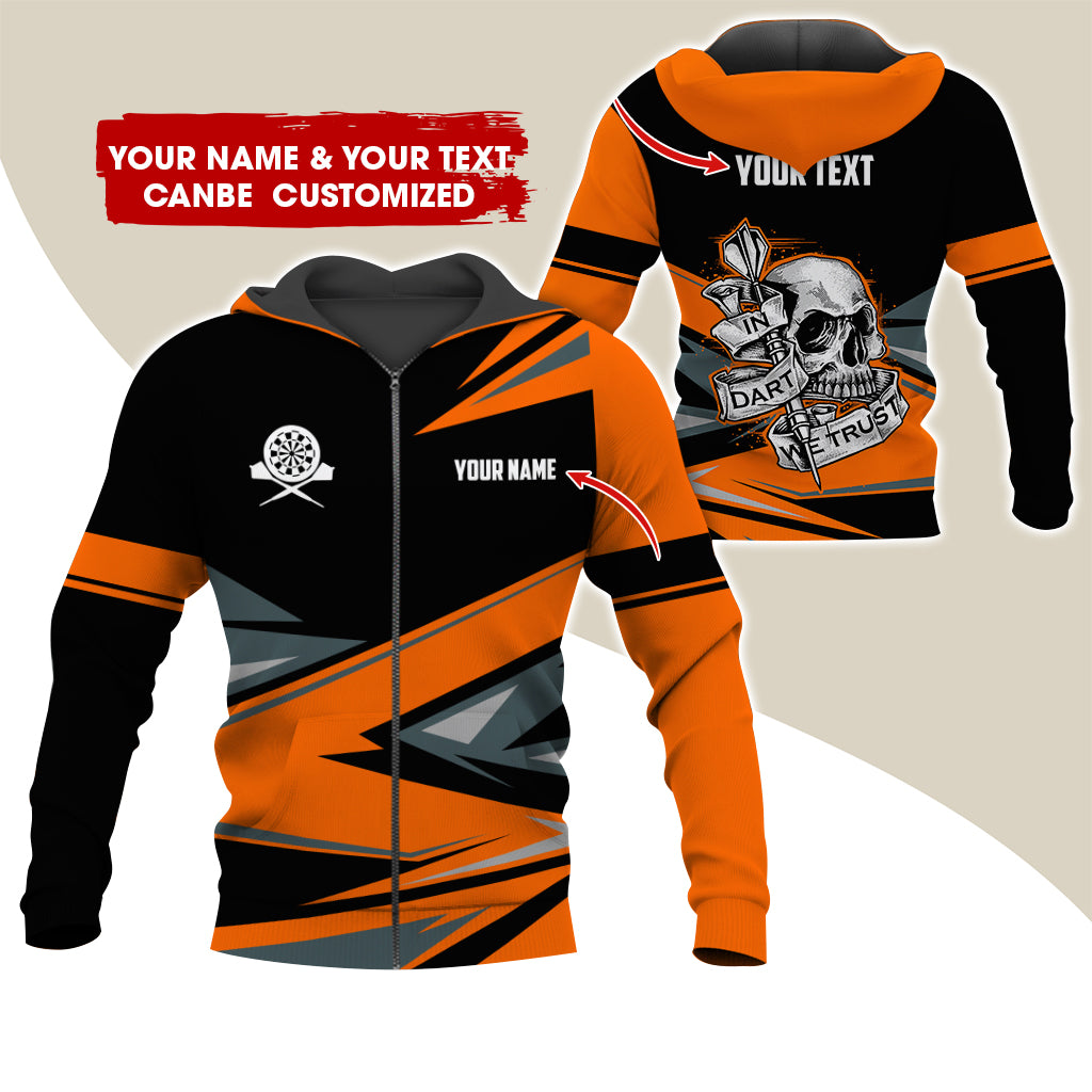 Personalized Name & Text Darts Premium Zip Hoodie, Customized Name Skull In Darts Zip Hoodie For Men & Women - Gift For Darts Lovers, Darts Players