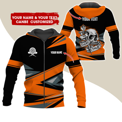 Personalized Name & Text Darts Premium Zip Hoodie, Customized Name Skull In Darts Zip Hoodie For Men & Women - Gift For Darts Lovers, Darts Players