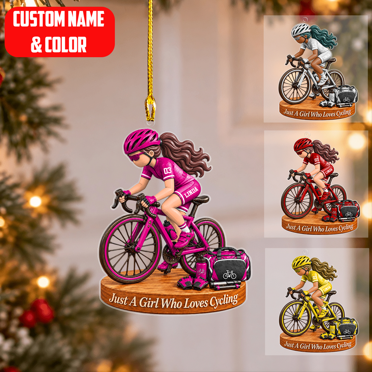 Personalized Cycling Christmas Flat Printed Acrylic Ornament, Road Biking Action Setup, Custom Ornament Christmas Gift, Keychain Cycling, Car Ornament Cycling