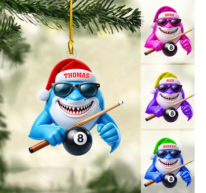 Personalized Billiards Christmas Ornament, Cool Pool Shark With Sunglasses, Custom Ornament Christmas Gift, Keychain Billiards, Car Ornament Billiards
