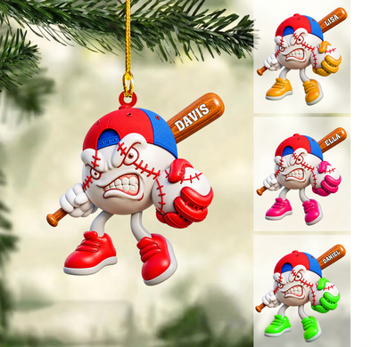 Personalized Baseball Christmas Ornament, Fierce Mascot Holding Bat And Glove, Custom Ornament Christmas Gift, Keychain Baseball, Car Ornament Baseball