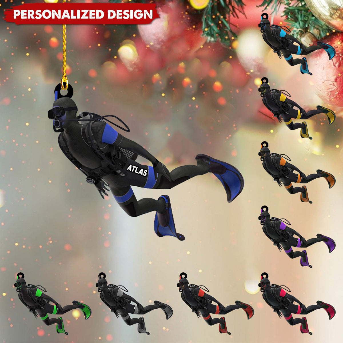 Personalized Male Man Scuba Diver Flat Acrylic Ornament, Meaningful Ornament Gifts For Scuba Diving Lover, Friends, Family