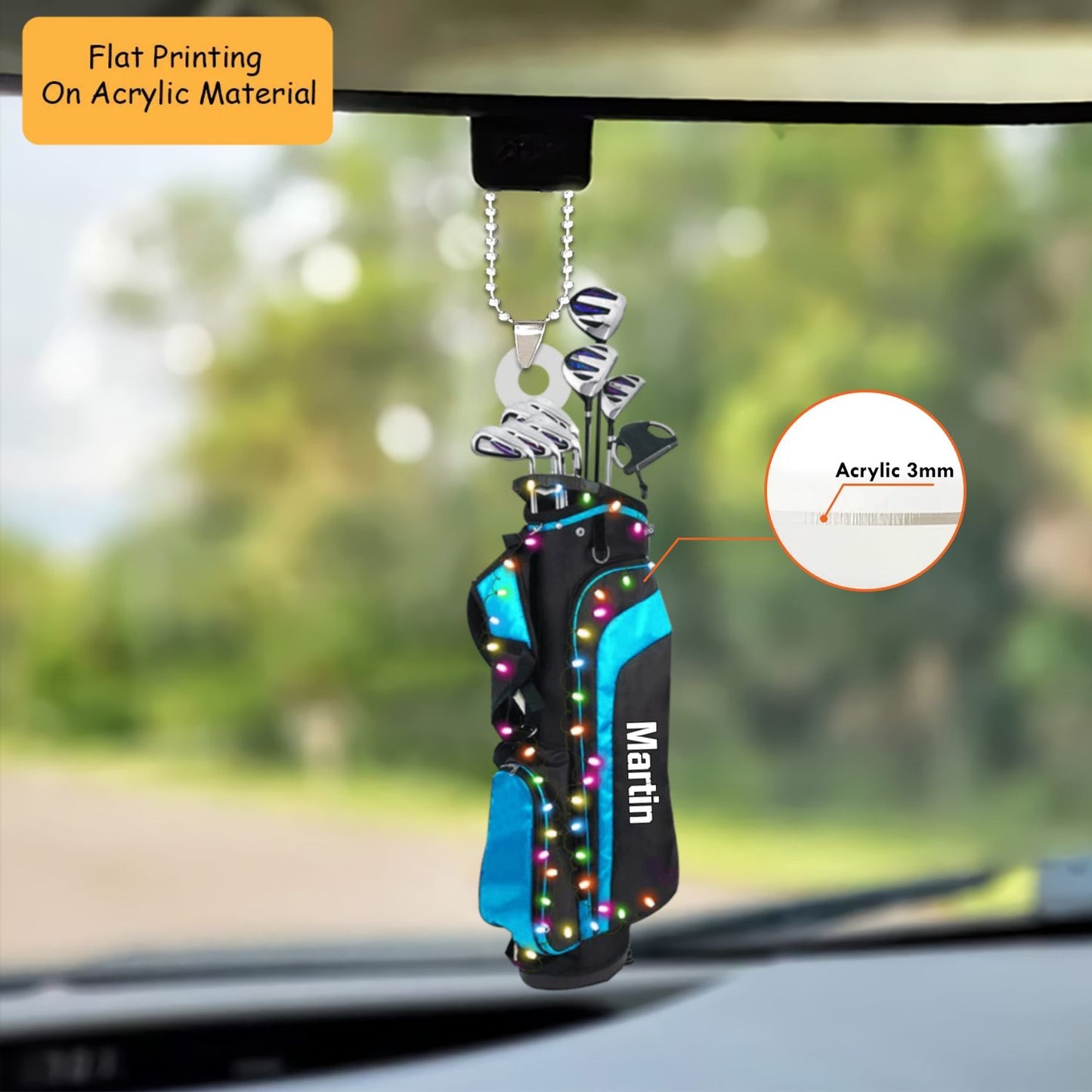 Personalized Golf Bag With Christmas Light Xmas Acrylic Ornament, Golf Bag Keychain, Car Ornament, Christmas Ornament Gifts