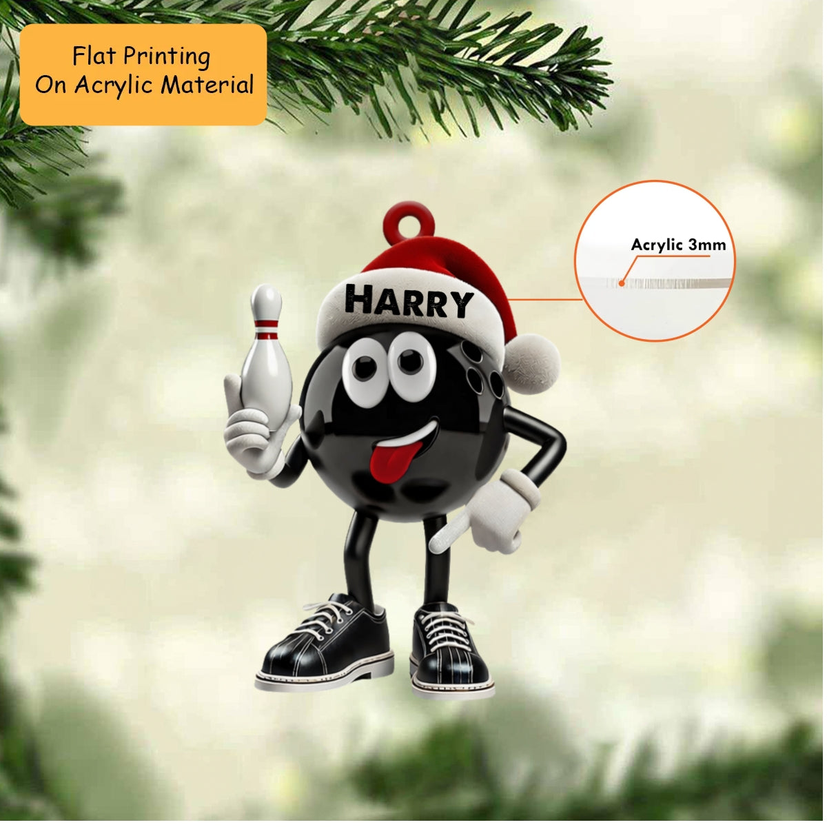 Personalized Christmas Bowling Ornament, Bowling Ball Holding Pin Christmas, Custom Ornament Christmas Gift, Keychain Bowling Christmas, Car Ornament Bowling Christmas