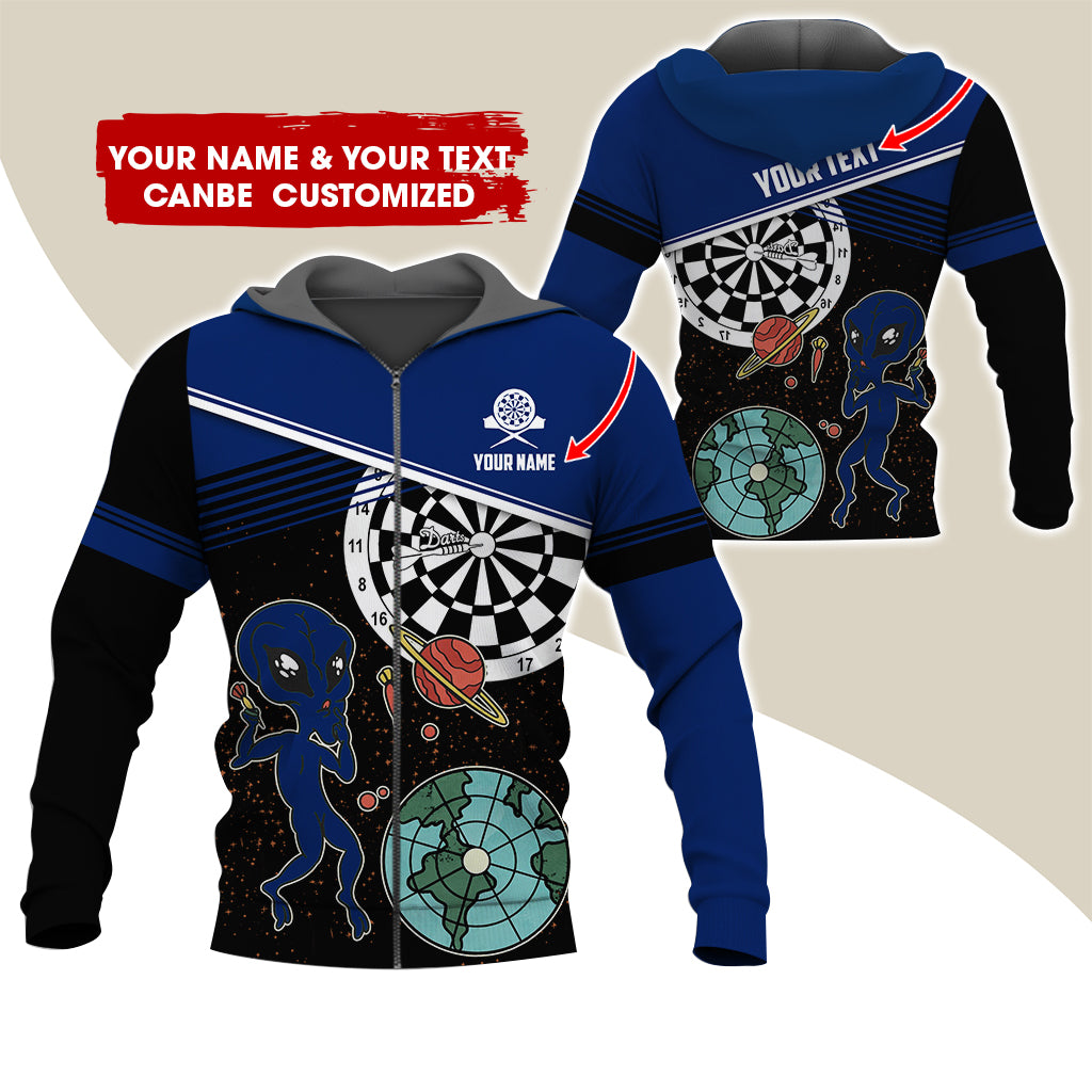 Customized Name Alien Darts Premium Zip Hoodie, Personalized Name & Text Darts Zip Hoodie For Men & Women - Gift For Darts Lovers, Darts Players