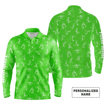 Custom Golf Long Sleeve Men Polo Shirt, Custom Name funny Golf Pattern Wear Apparel- Personalized Sports Gift For Men, Golf Lovers