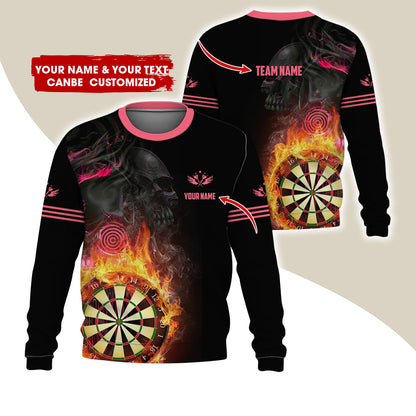 Customized Name Darts Sweatshirt, Personalized Skull Dartboard Flame Sweatshirt For Men & Women - Gift For Darts Lovers, Darts Players