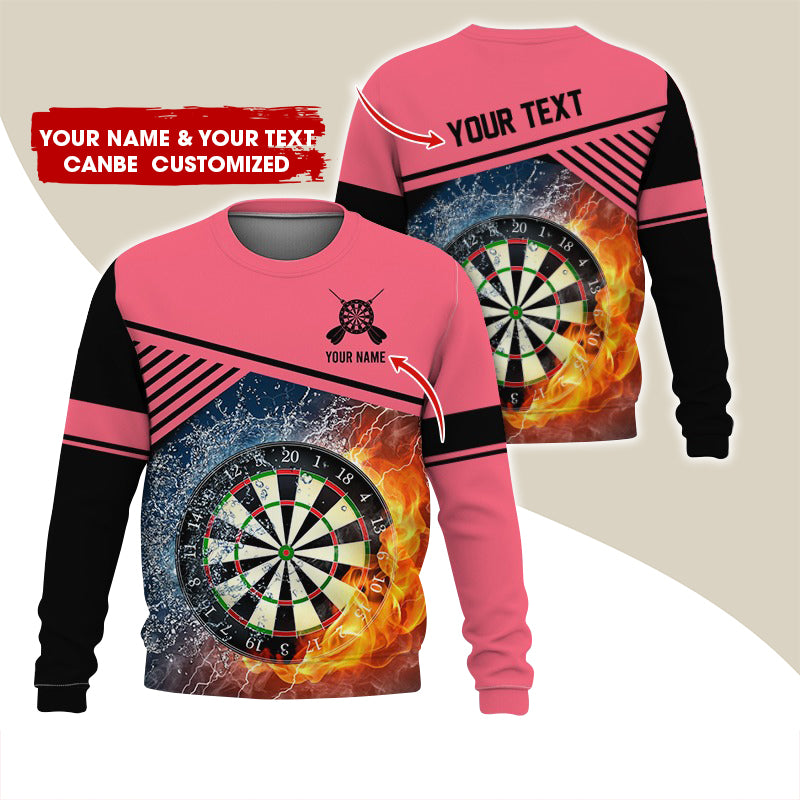 Customized Name & Text Darts Sweatshirt, Personalized Ice & Flame Dartboard For Men & Women - Gift For Darts Lovers, Darts Players