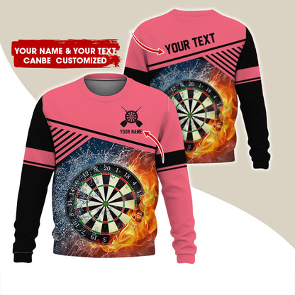 Customized Name & Text Darts Sweatshirt, Personalized Ice & Flame Dartboard For Men & Women - Gift For Darts Lovers, Darts Players