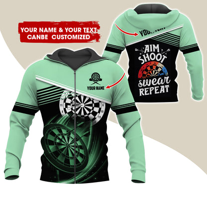 Customized Name & Text Darts Premium Zip Hoodie, Personalized Aim Shoot Sweat Repeat Zip Hoodie For Men & Women - Gift For Darts Lovers, Darts Players