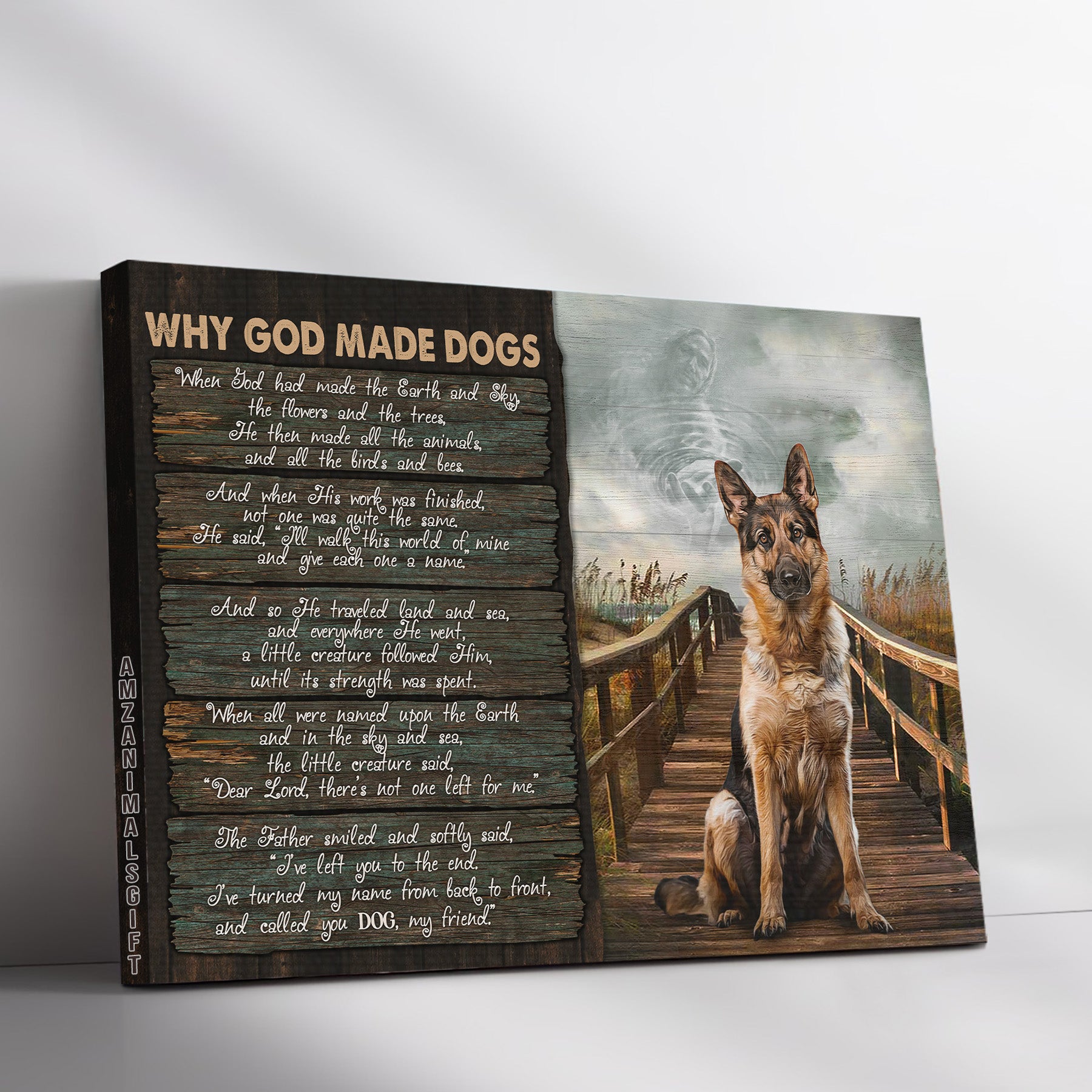 German Shepherd & Jesus Premium Wrapped Landscape Canvas - German Shepherd, The Bridge, Jesus Painting, Why God Made Dogs - Gift For Christian