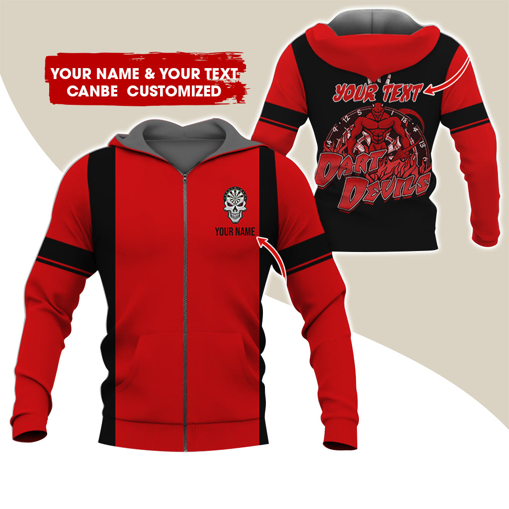 Personalized Name & Text Devils Darts Premium Zip Hoodie, Custom Name Dartboard Zip Hoodie For Men & Women - Gift For Darts Lovers, Darts Players