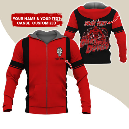 Personalized Name & Text Devils Darts Premium Zip Hoodie, Custom Name Dartboard Zip Hoodie For Men & Women - Gift For Darts Lovers, Darts Players