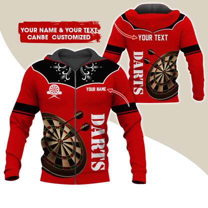 Customized Name & Text Darts Premium Zip Hoodie, Personalized Dartboard Zip Hoodie For Men & Women - Gift For Darts Lovers, Darts Players