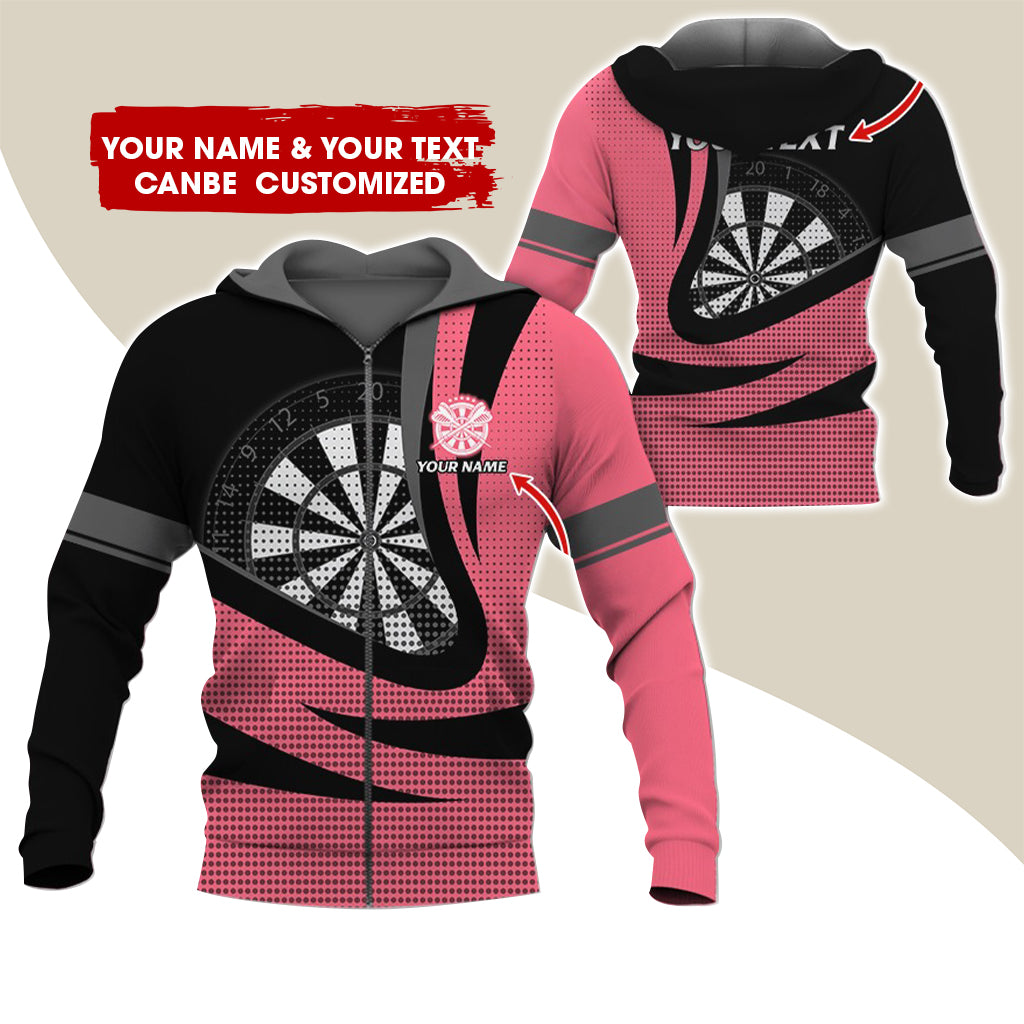 Custom Name & Text Darts Premium Zip Hoodie, Customized Name Polka Dots Darts Zip Hoodie For Men & Women - Gift For Darts Lovers, Darts Players