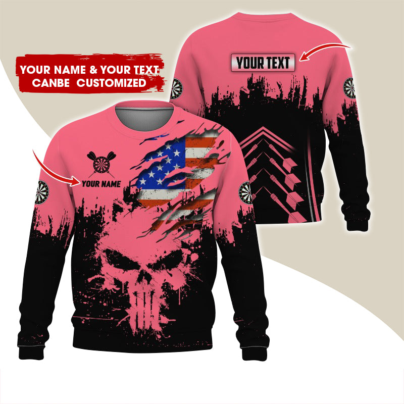 Customized Name & Text Darts Sweatshirt, Personalized Darts American Flag Sweatshirt For Men & Women - Gift For Darts Lovers, Darts Players