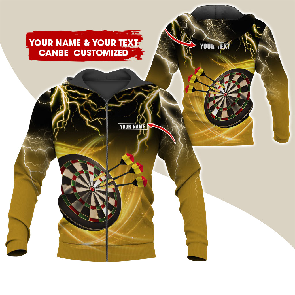 Custom Name & Text Darts Premium Zip Hoodie, Personalized Red Darts Zip Hoodie For Men & Women - Gift For Darts Lovers, Darts Players