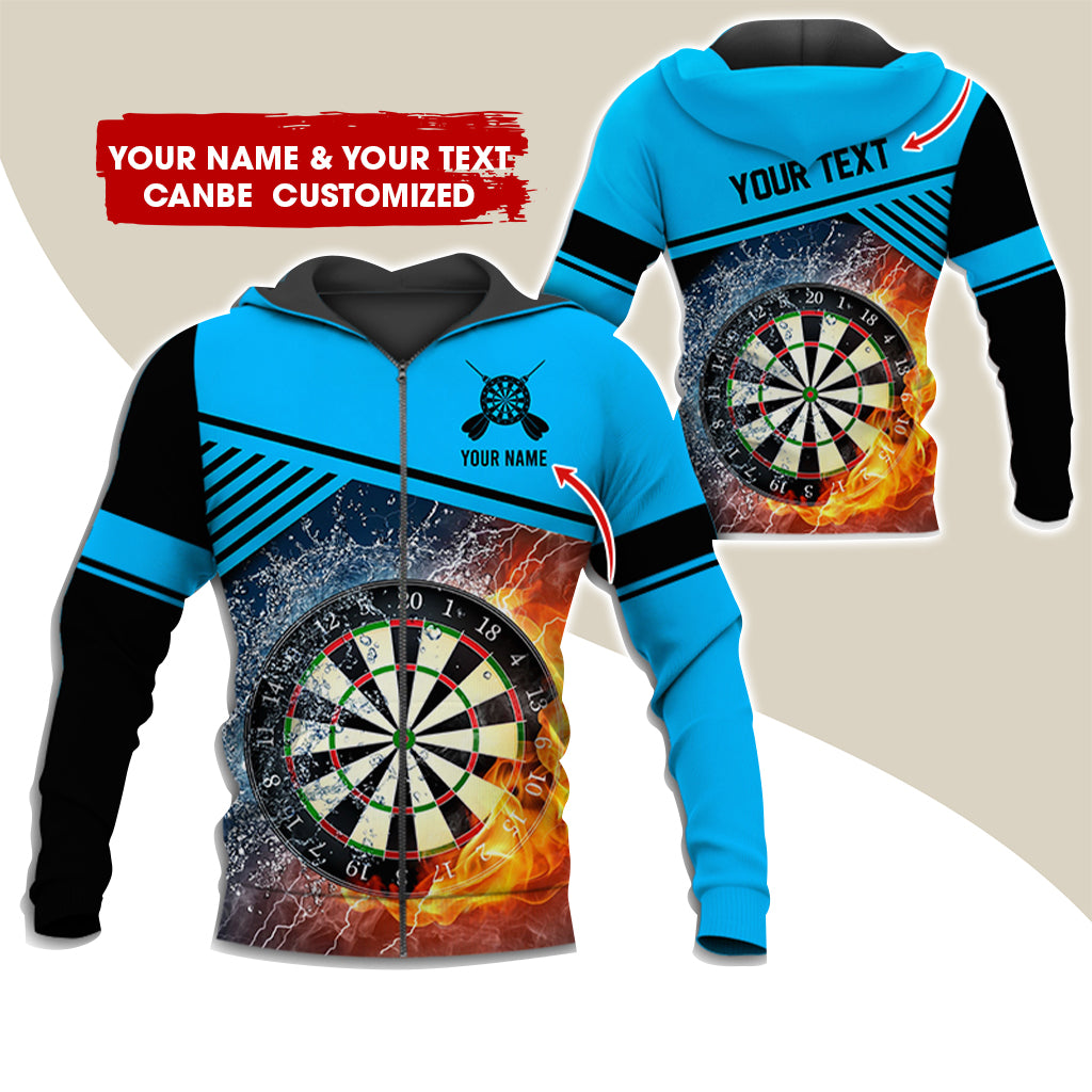 Custom Name & Text Darts Premium Zip Hoodie, Customized Ice & Fire Dartboard Zip Hoodie For Men & Women - Gift For Darts Lovers, Darts Players