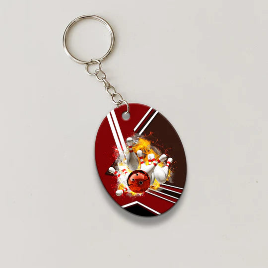 Red Bowling Ball On Fire Crashing Pins Acrylic Keychain For Bowling Players - Christmas Gift For Bowling Lovers, Bowling Team, Family, Friends