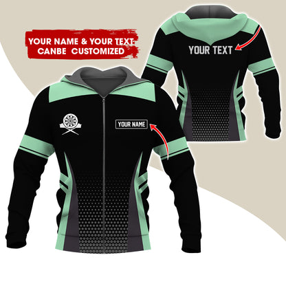Custom Name & Text Darts Premium Zip Hoodie, Personalized Name Darts Uniforms Zip Hoodie For Men & Women - Gift For Darts Lovers, Darts Players