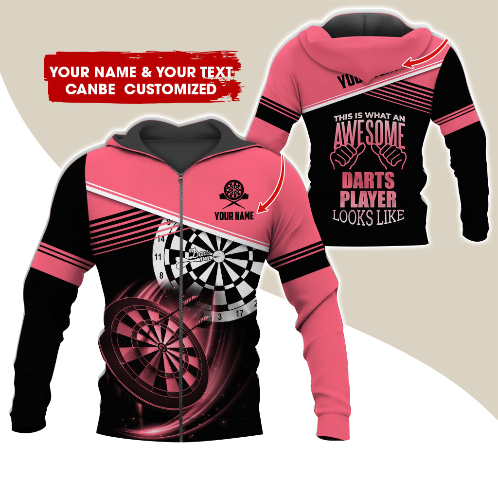 Customized Name & Text Darts Premium Zip Hoodie, Personalized Awesome Darts Player Zip Hoodie For Men & Women - Gift For Darts Lovers, Darts Players