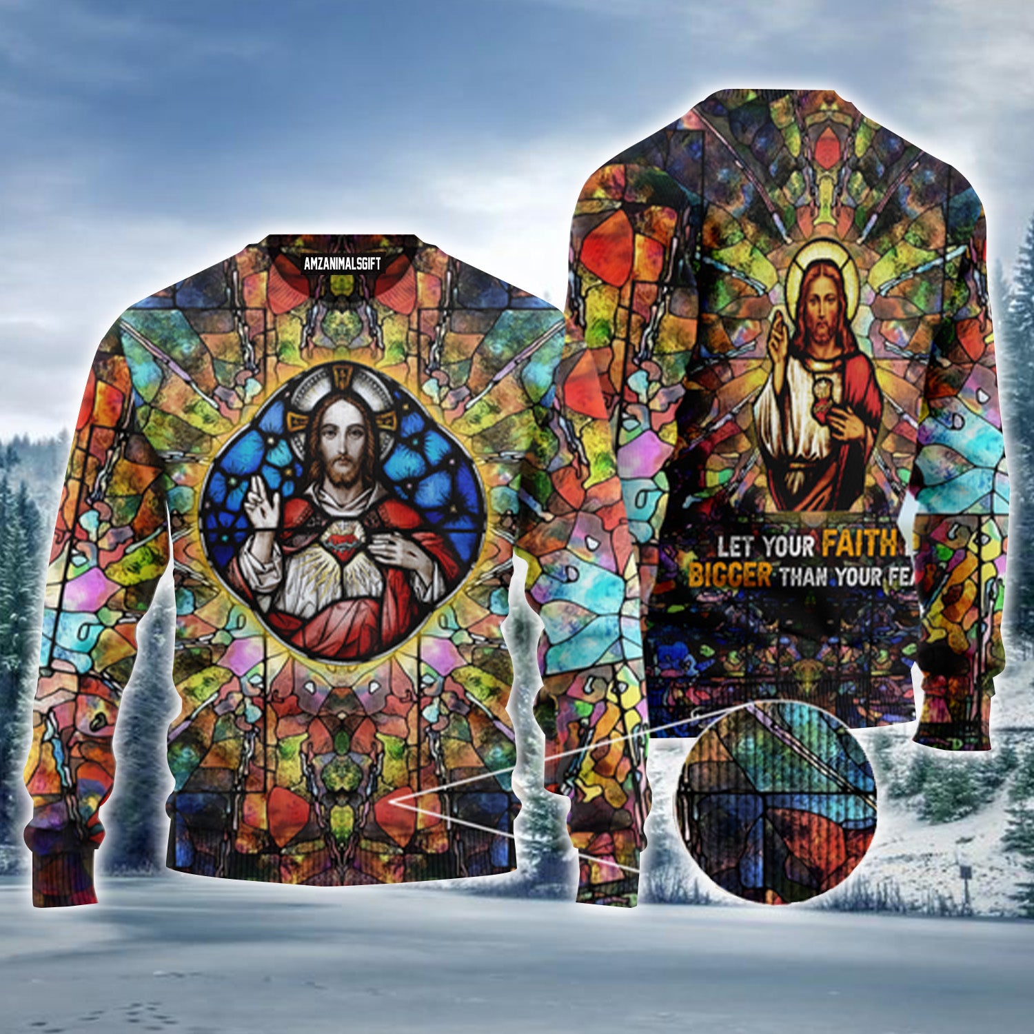 Jesus Showing His Heart Let Your Faith Be Bigger Urly Sweater, Christmas Sweater For Men & Women - Perfect Gift For New Year, Winter, Christmas