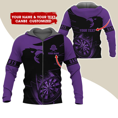 Customized Name & Text Eagle Darts Premium Zip Hoodie, Personalized Dartboard Zip Hoodie For Men & Women - Gift For Darts Lovers, Darts Players